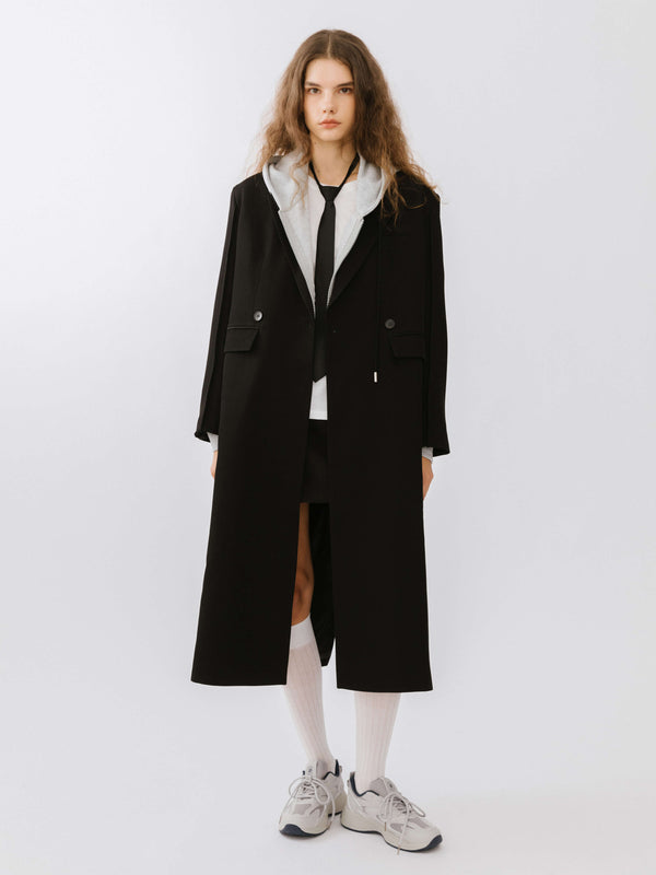 cubic Double Breasted Long Coat Silver