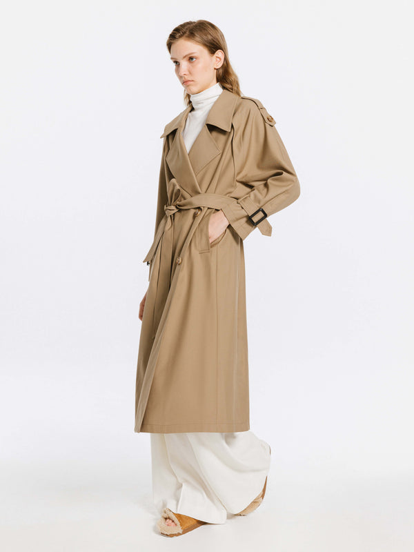 Cubic Double Breasted Trench Coat Tan