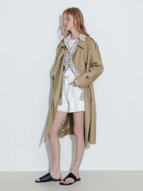 Cubic Double Breasted Trench Coat With Belt Khaki