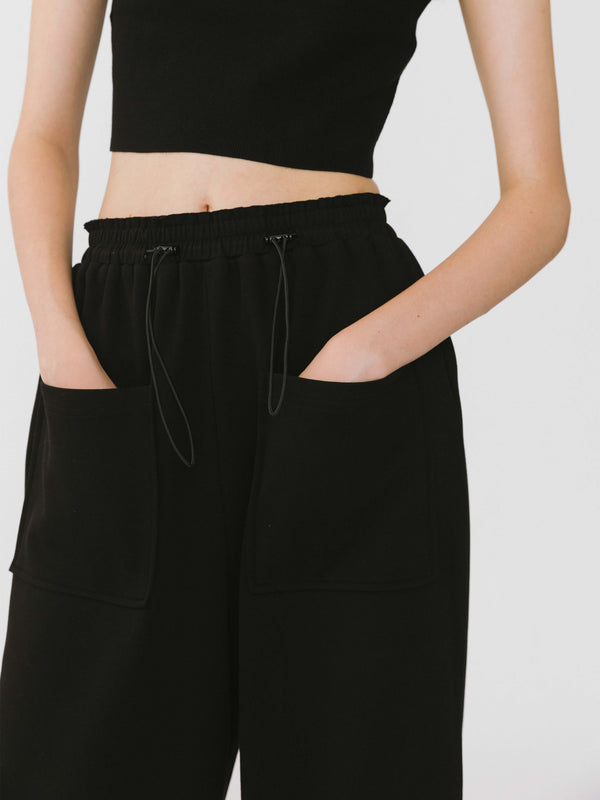 Cubic Double Drawstring Wide Leg Trousers White