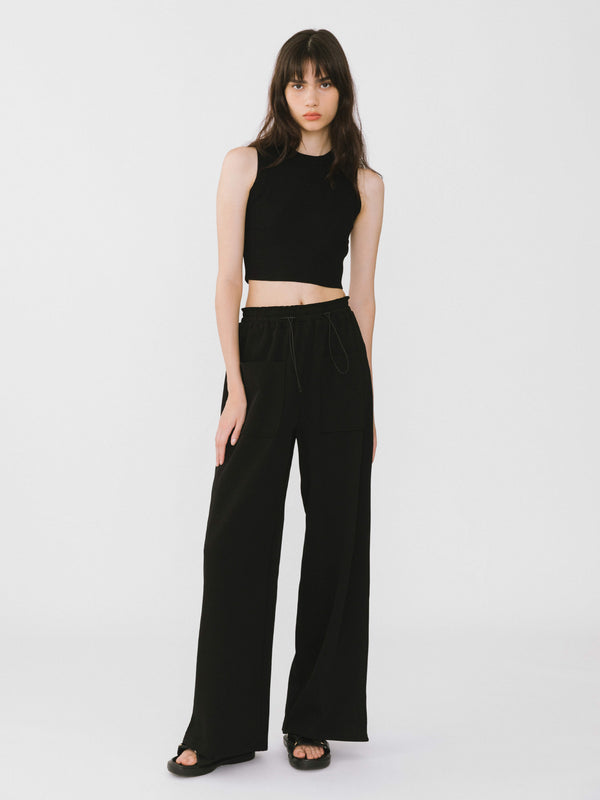 Cubic Double Drawstring Wide Leg Trousers White