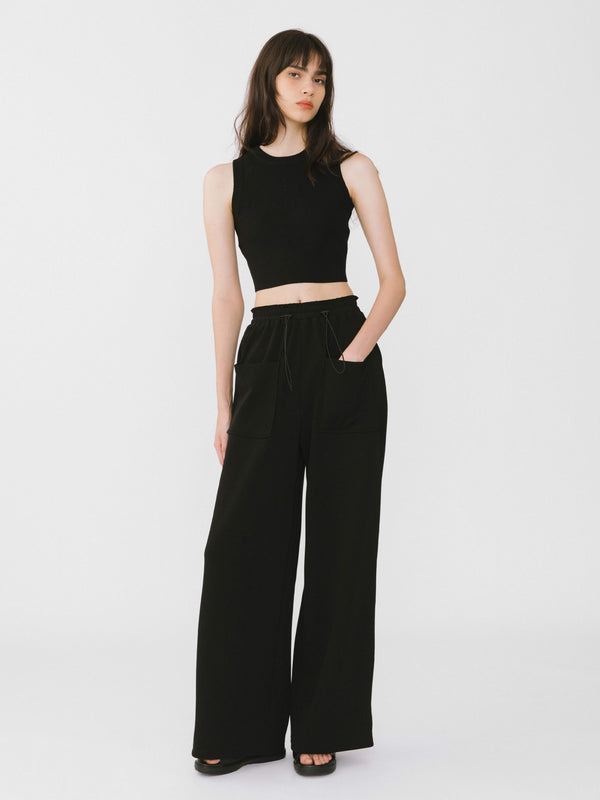Cubic Double Drawstring Wide Leg Trousers White