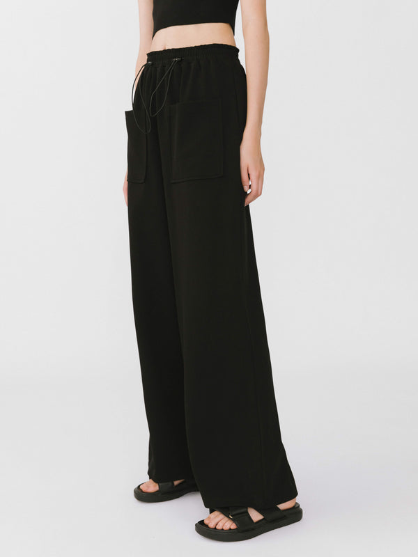 cubic Double Drawstring Wide Leg Trousers White