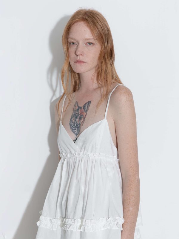 Cubic Double-Layer Lace Trim Adjustable Cami White