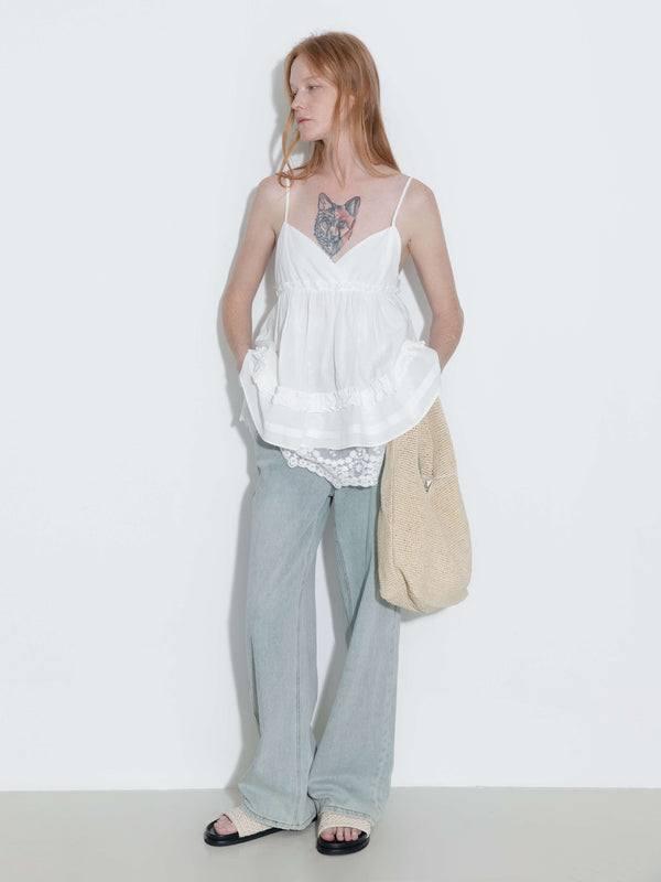 Cubic Double-Layer Lace Trim Adjustable Cami White