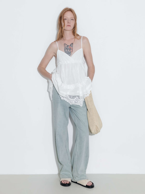 cubic Double-Layer Lace Trim Adjustable Cami White