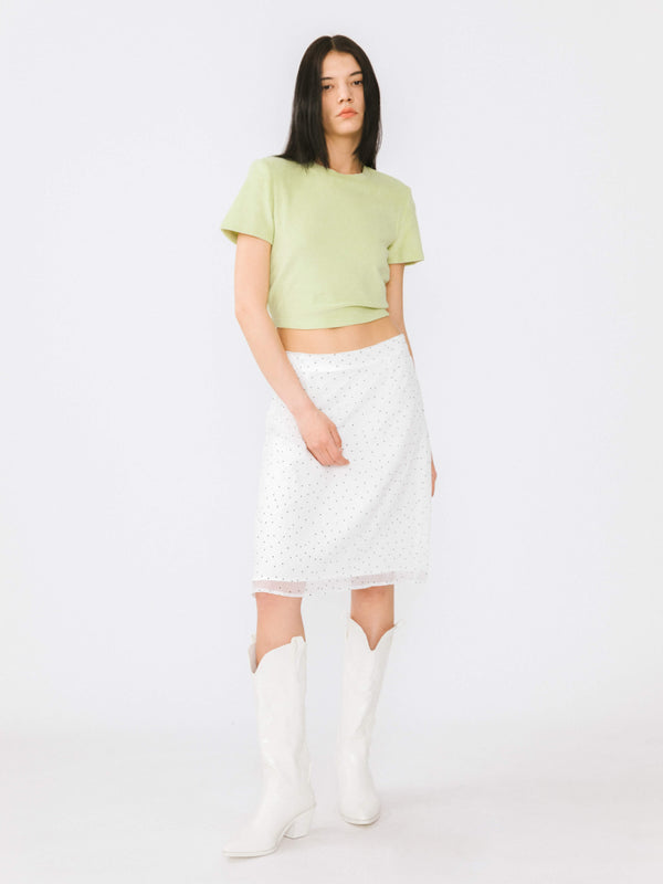 Cubic Double Layered Polka Dot Mesh Skirt White