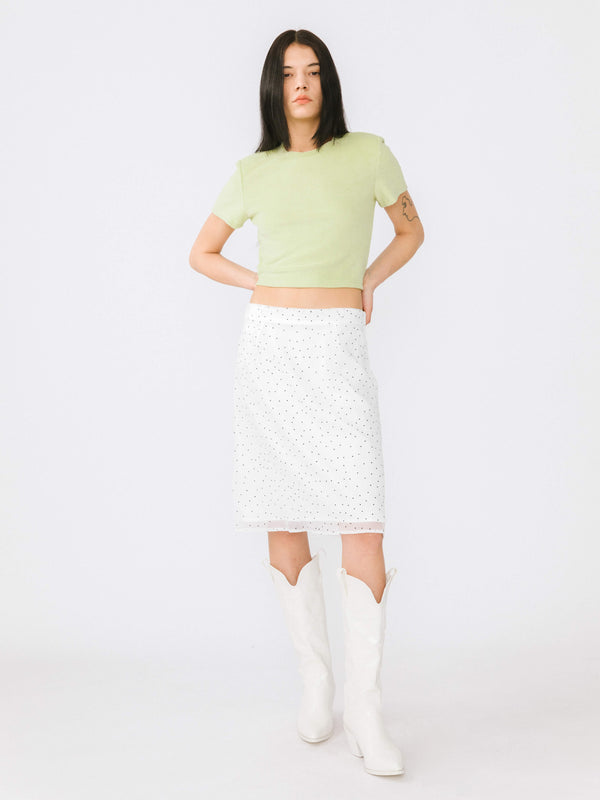 Cubic Double Layered Polka Dot Mesh Skirt White
