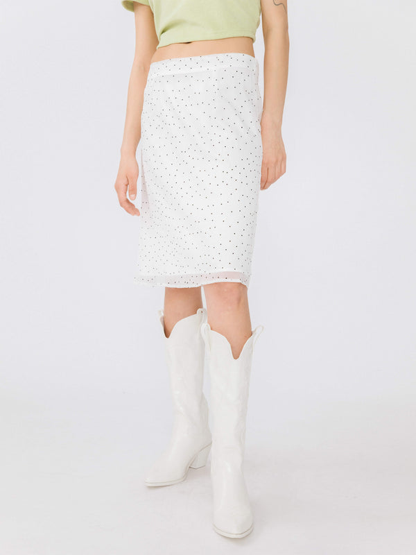 Cubic Double Layered Polka Dot Mesh Skirt White