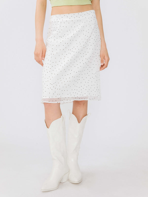 cubic Double Layered Polka Dot Mesh Skirt White