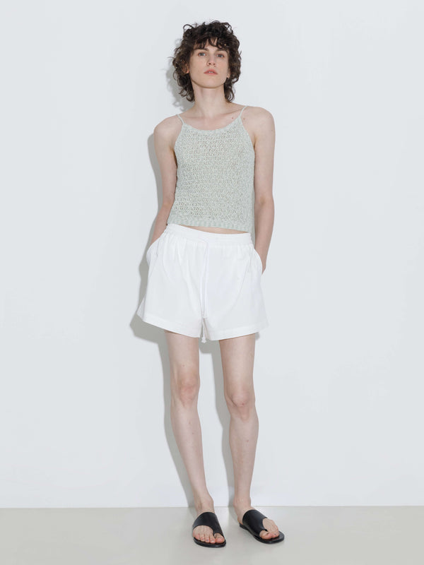 Cubic Drawstring Elastic Waist Mini Shorts White