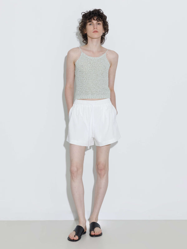 cubic Drawstring Elastic Waist Mini Shorts White