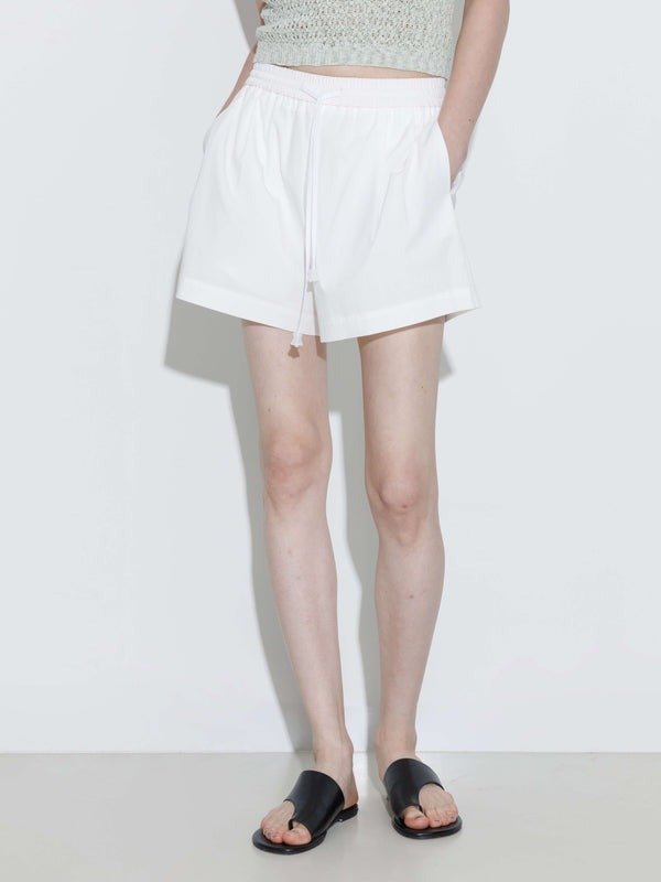 Cubic Drawstring Elastic Waist Mini Shorts White