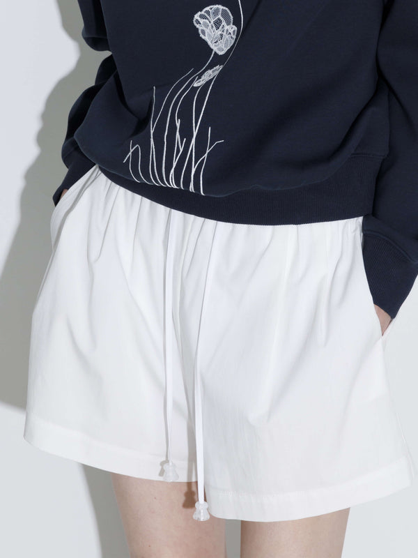 Cubic Drawstring Elastic Waist Mini Shorts White