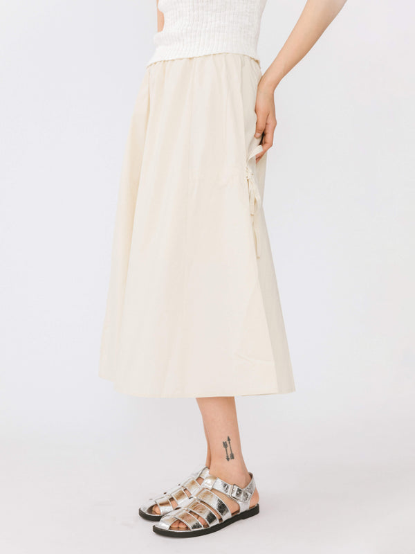 Cubic Drawstring Pocket Cotton Skirt Beige