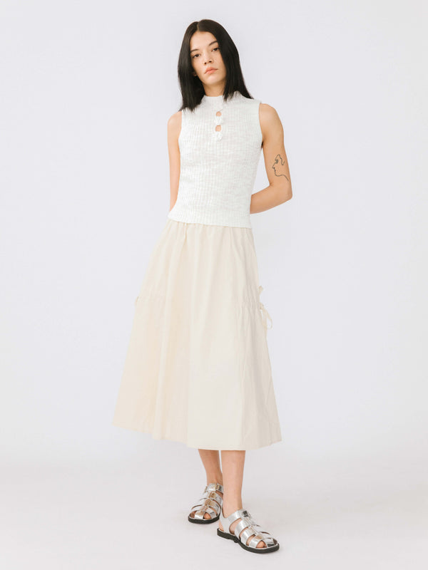 Cubic Drawstring Pocket Cotton Skirt Beige