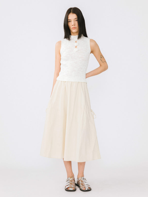 Cubic Drawstring Pocket Cotton Skirt Beige