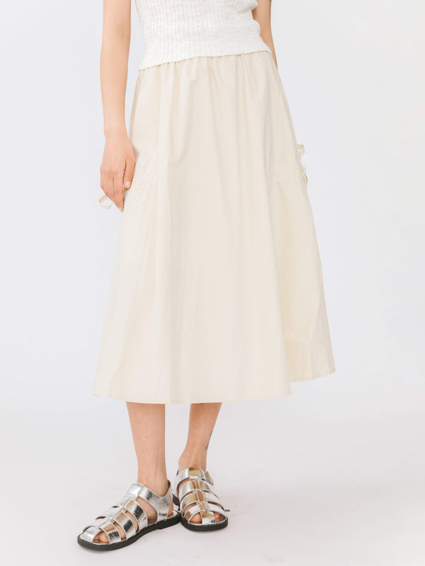 cubic Drawstring Pocket Cotton Skirt Beige