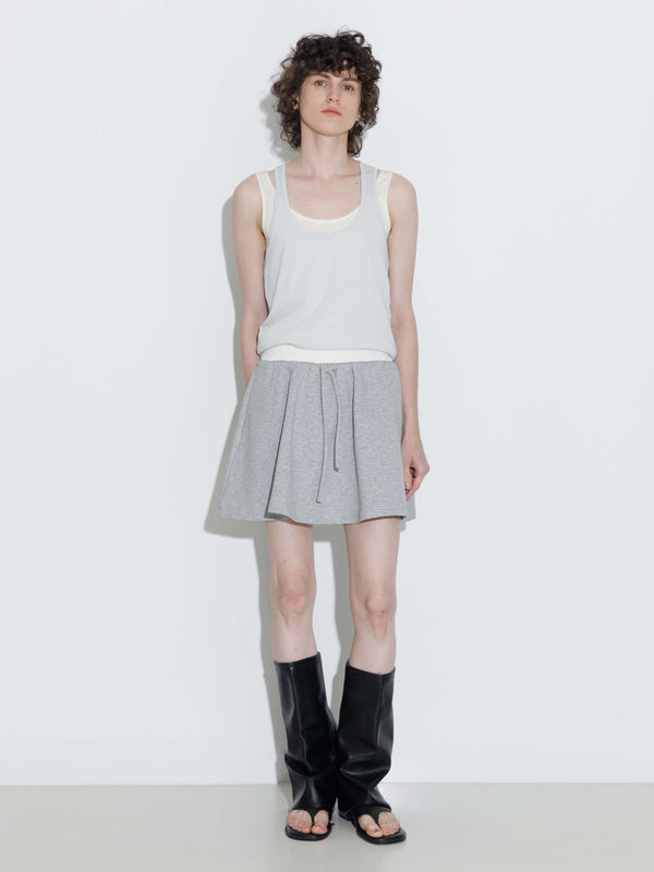 Cubic Drawstring Waist A-line Sweat Skirt Grey