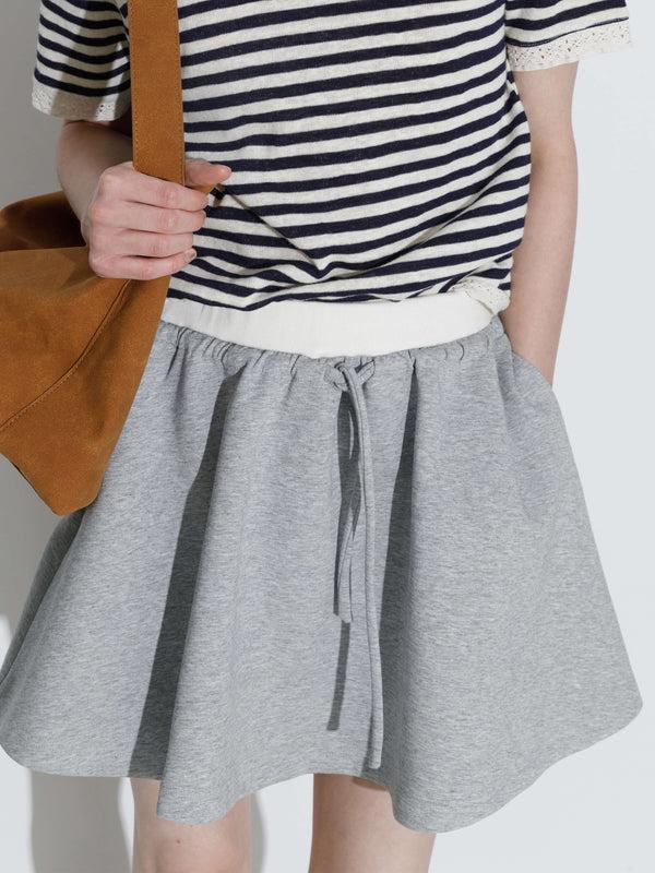 Cubic Drawstring Waist A-line Sweat Skirt Grey