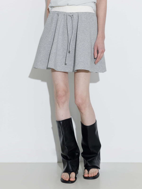 Cubic Drawstring Waist A-line Sweat Skirt Grey