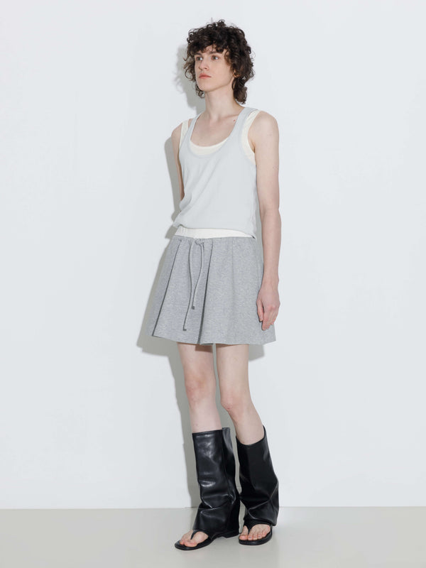 cubic Drawstring Waist A-line Sweat Skirt Grey