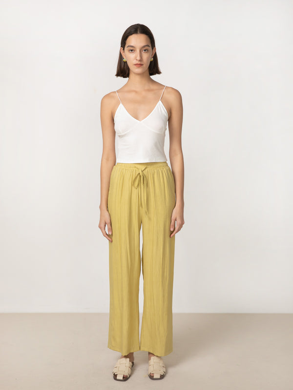 Cubic Elastic Waist Wide Leg Trousers Yellow
