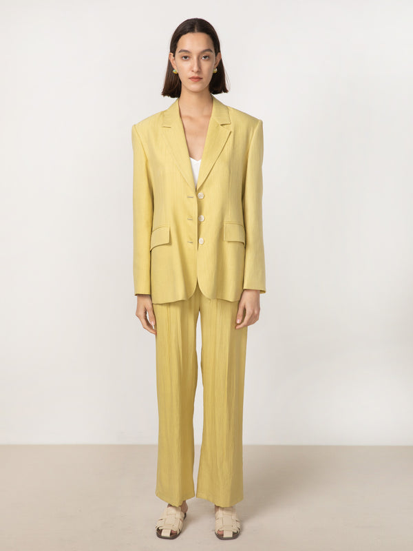 Cubic Elastic Waist Wide Leg Trousers Yellow