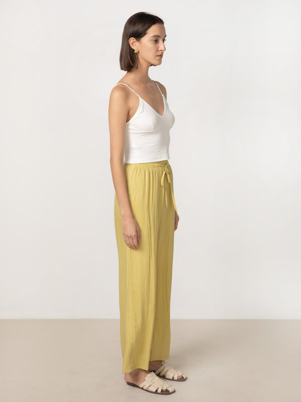 Cubic Elastic Waist Wide Leg Trousers Yellow