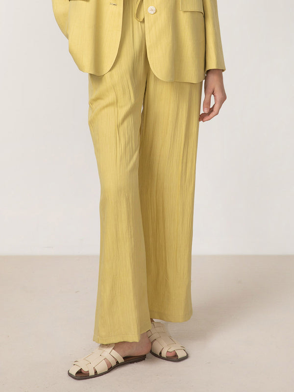 cubic Elastic Waist Wide Leg Trousers Yellow