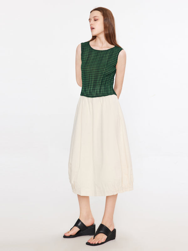 Cubic Elasticated Waist A-line Midi Skirt Black