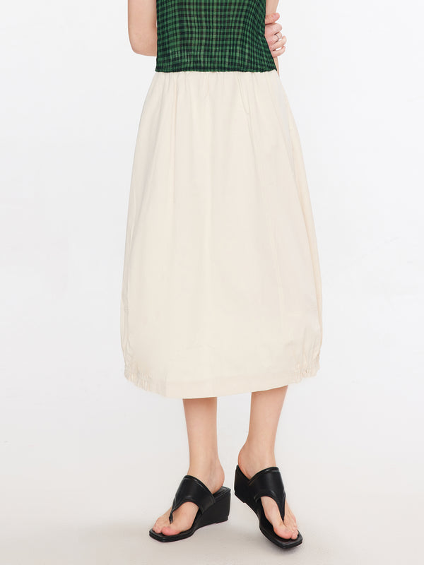 cubic Elasticated Waist A-line Midi Skirt Black