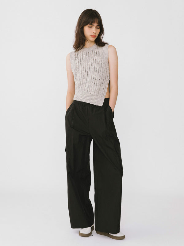 Cubic Elasticated Wide Leg Cargo Trousers Black