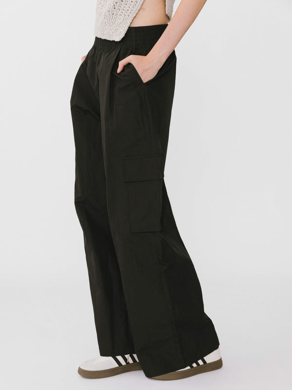 Cubic Elasticated Wide Leg Cargo Trousers Black