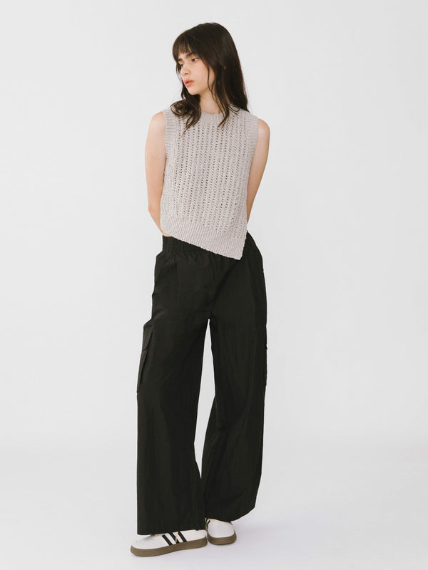 Cubic Elasticated Wide Leg Cargo Trousers Black