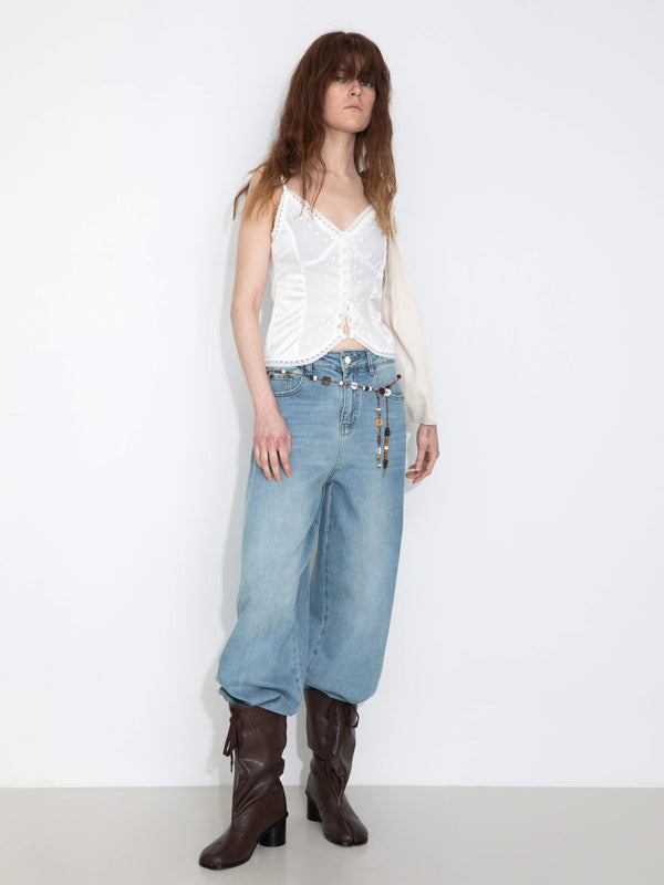 Cubic Embroidered Lace Tank Top White