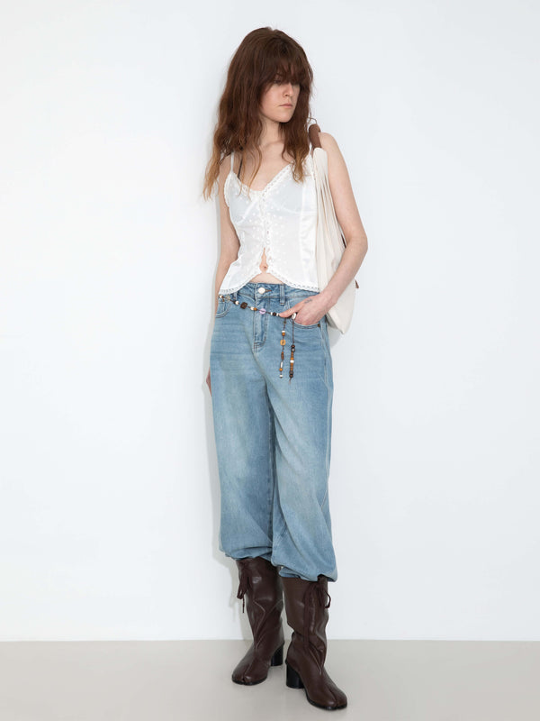 cubic Embroidered lace Tank Top White