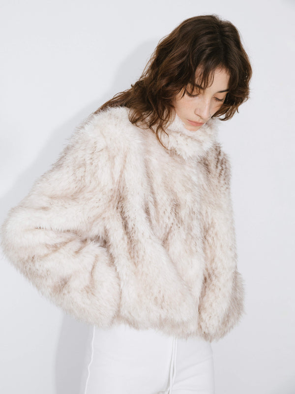 Cubic Faux Fur Short Coat PapayaWhip