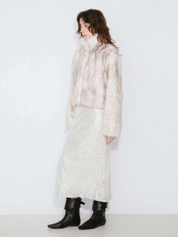 Cubic Faux Fur Short Coat PapayaWhip