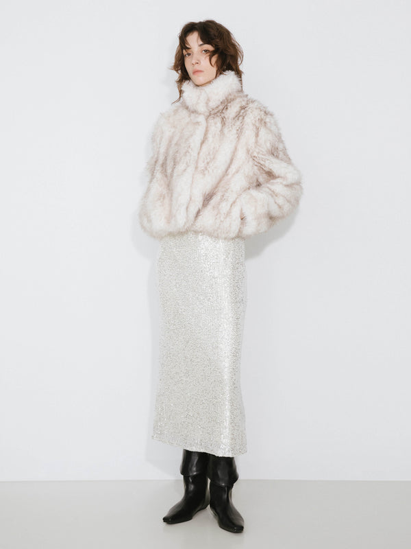 Cubic Faux Fur Short Coat PapayaWhip