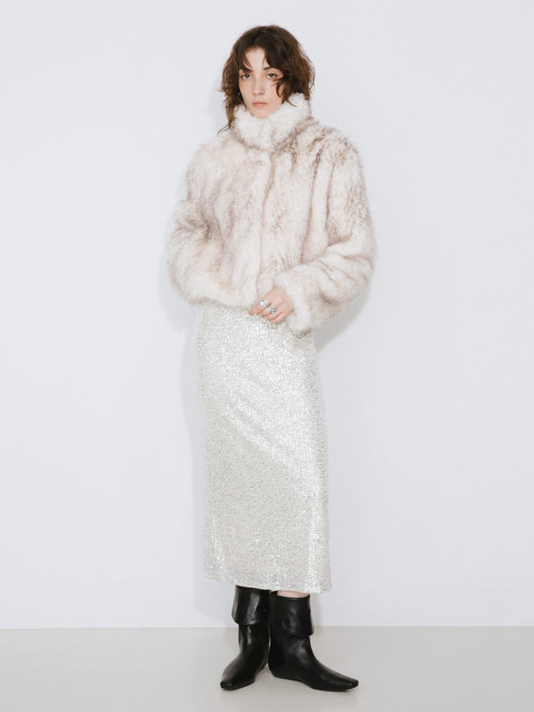 cubic Faux Fur Short Coat PapayaWhip