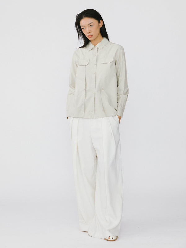 Cubic Faux Pocket 100% Cotton Shirt Beige