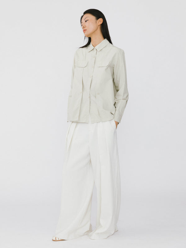 Cubic Faux Pocket 100% Cotton Shirt Beige