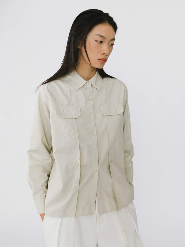 cubic Faux Pocket 100% Cotton Shirt Beige
