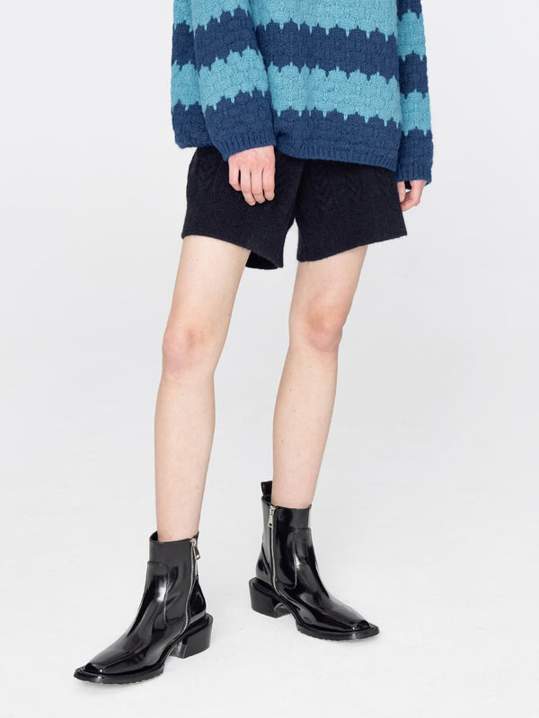 cubic Fishbone Knit Shorts Gray