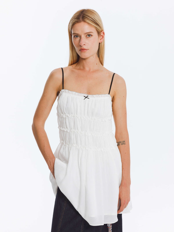 Cubic Fit Lace Pleated Sling Dress White