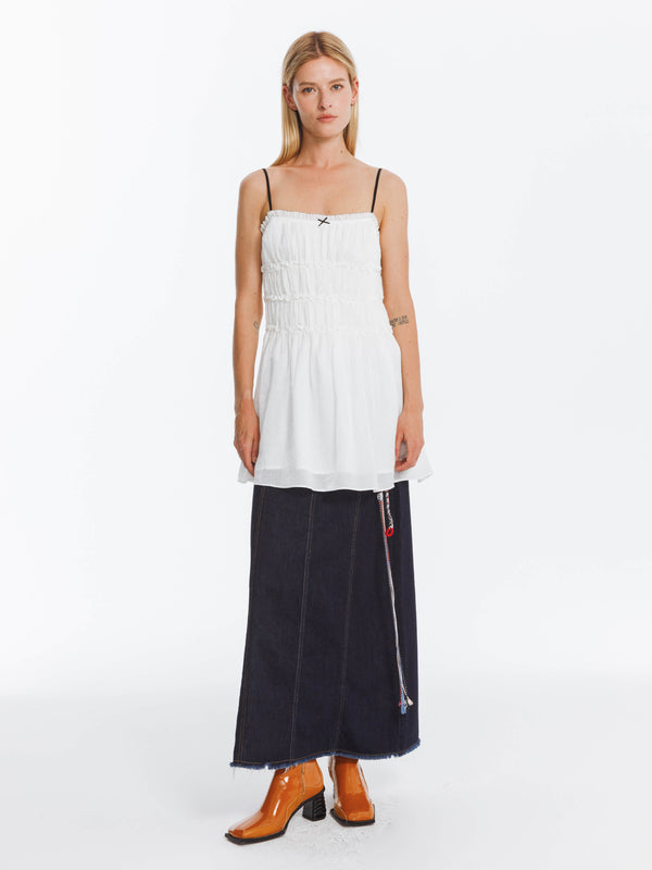 cubic Fit Lace Pleated Sling Dress White