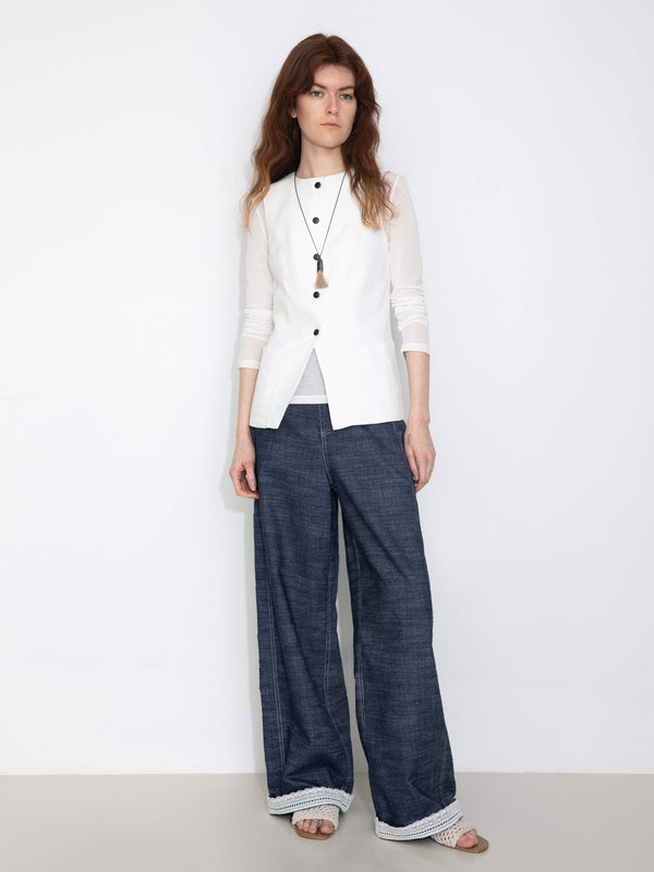 cubic Fitted Buttoned Round Neck Vest White