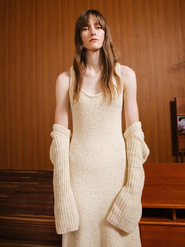 Cubic Fitted Maxi Dress With Cotton Blend Wheat