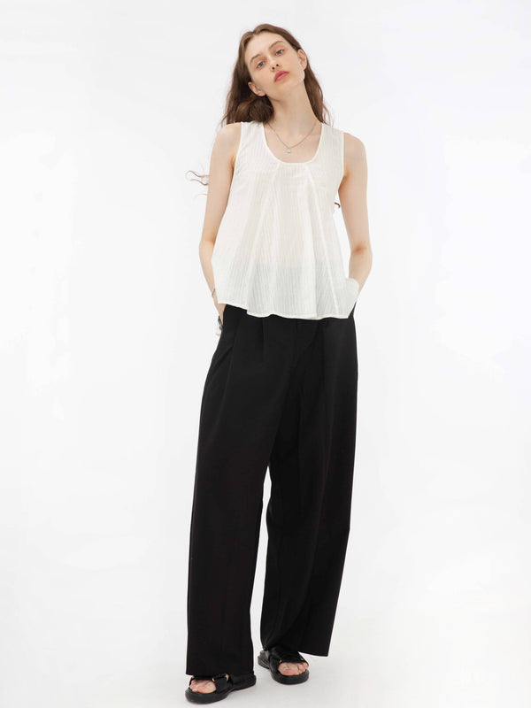 Cubic Flared Open Back Sleeveless Top White